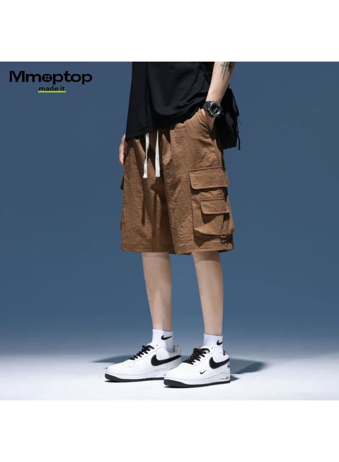 Mmoptop Men's Outdoor Workwear Shorts American Summer Ice Silk Loose Sports Wide Leg Cropped Trousers Mf9907 Khaki XL - Image 3