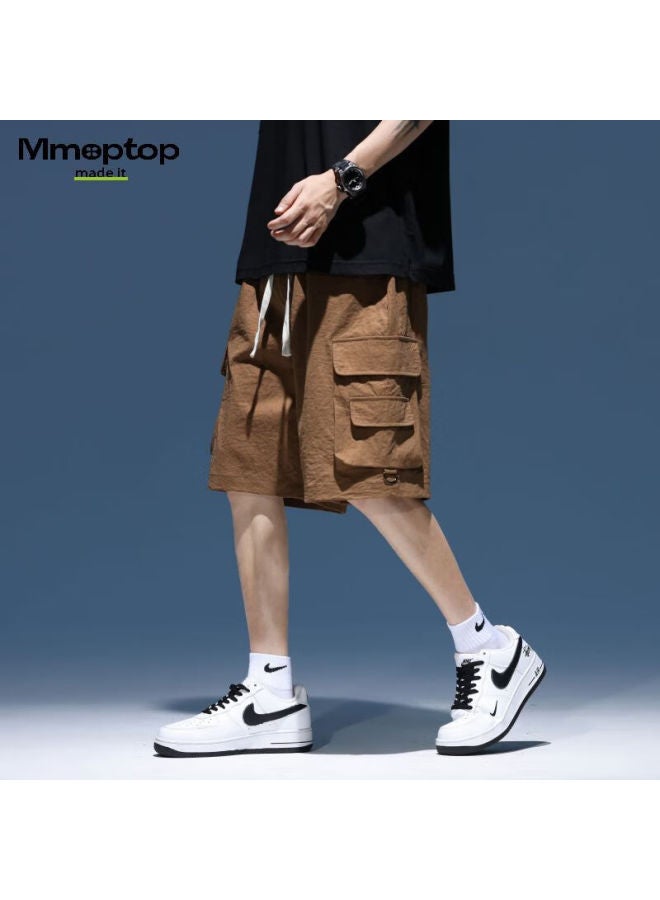Mmoptop Men's Outdoor Workwear Shorts American Summer Ice Silk Loose Sports Wide Leg Cropped Trousers Mf9907 Khaki XL - Image 5