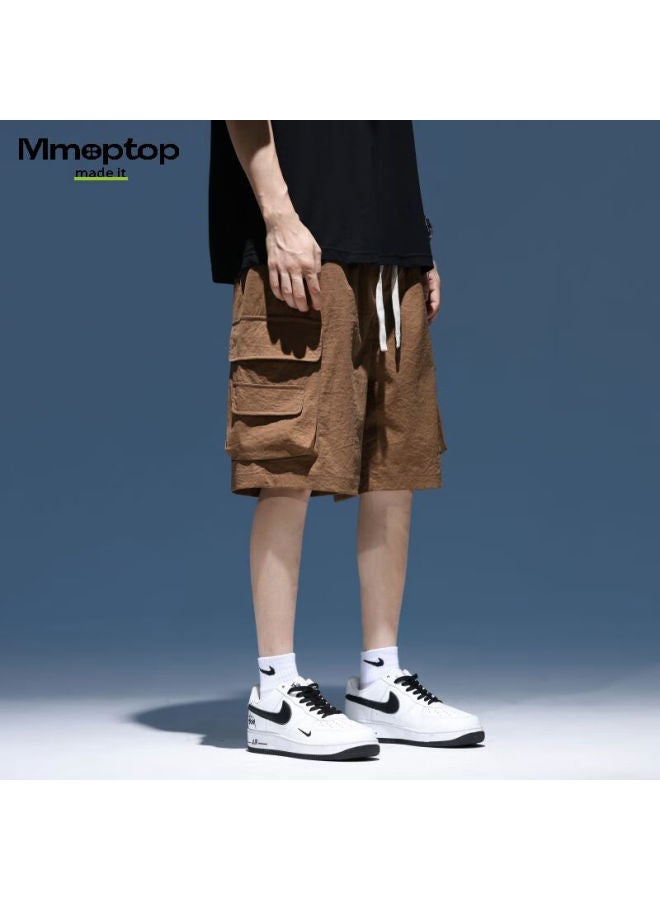 Mmoptop Men's Outdoor Workwear Shorts American Summer Ice Silk Loose Sports Wide Leg Cropped Trousers Mf9907 Khaki XL - Image 2