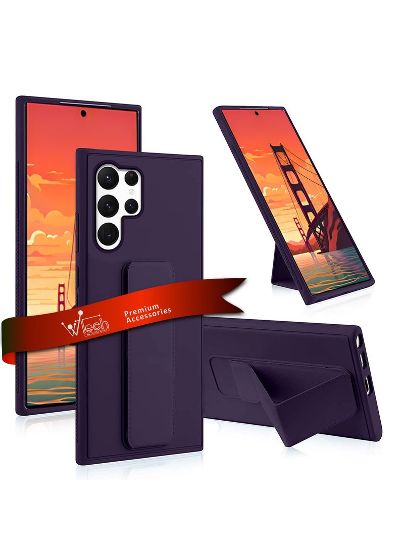 Wtech Hand Grip And Multi Stand Magnetic Car Mount Kickstand Finger Strap Case Cover For Samsung Galaxy S24 Ultra 5G 2024 Eggplant Purple - Image 1