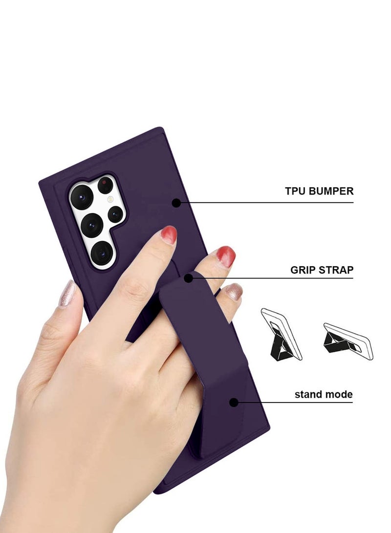 Wtech Hand Grip And Multi Stand Magnetic Car Mount Kickstand Finger Strap Case Cover For Samsung Galaxy S24 Ultra 5G 2024 Eggplant Purple - Image 5