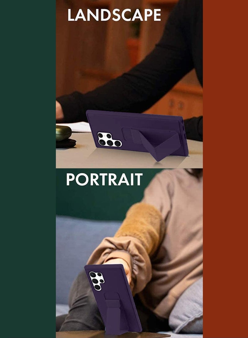 Wtech Hand Grip And Multi Stand Magnetic Car Mount Kickstand Finger Strap Case Cover For Samsung Galaxy S24 Ultra 5G 2024 Eggplant Purple - Image 4