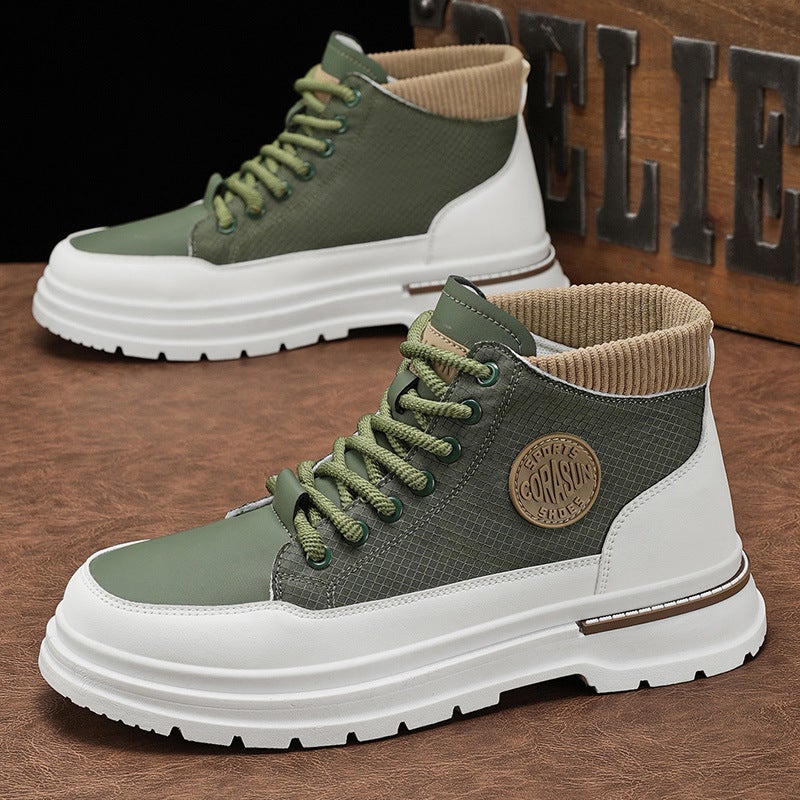 Boots Men'S Shoes High-Top Autum Outdoor Casual Thick-Soled Heightening Boys' Sports Work Boots Retro Work Boots - Image 1