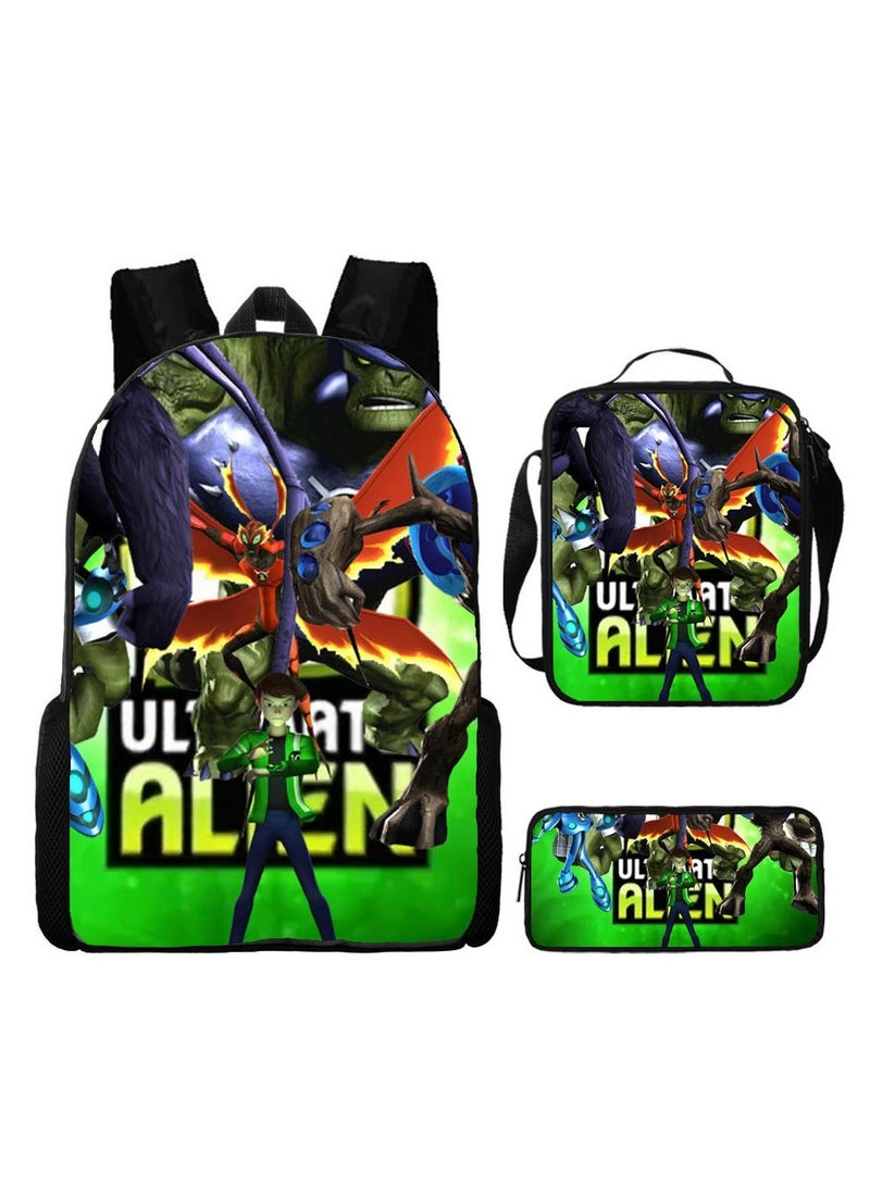 BEN 10 New Cartoon Student Backpack Three-Piece Set 29*16*42cm