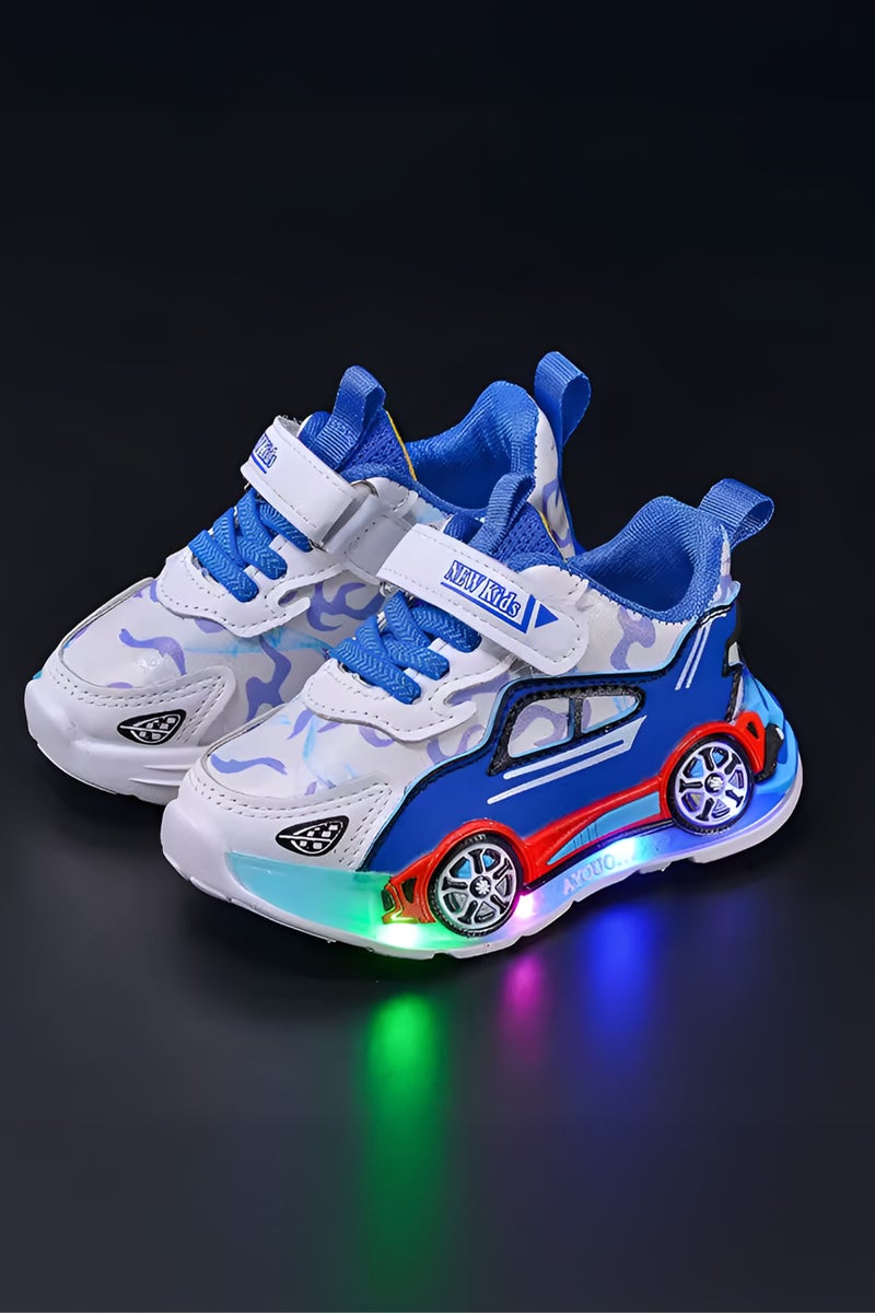 Kids LED Light-Up Sneakers for Boys – Sport Car Design Toddler Shoes with Hook and Loop Velcro Strap, Breathable Mesh, Anti-Slip Sole – Lightweight Casual Athletic Running Shoes for School, Perfect to Wear on Spring, Summer, Autumn, Winter – Available Sizes 26, 27, 28, 29, 30 - Image 1