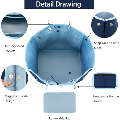 Hibala Neoprene Multipurpose Beach Bag,Gym/Travel/Pool Bag,Tote For Women&Men (Blue) - Image 3
