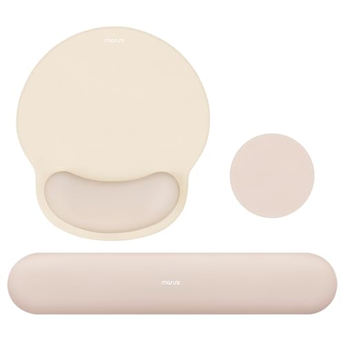MOSISO Wrist Rest Support for Mouse PadKeyboard Set Circle Curved Ergonomic MousepadCoaster NonSlip Base HomeOffice Pain ReliefEasy Typing Pad with Soft ClothSilicone Lining Apricot - Image 1