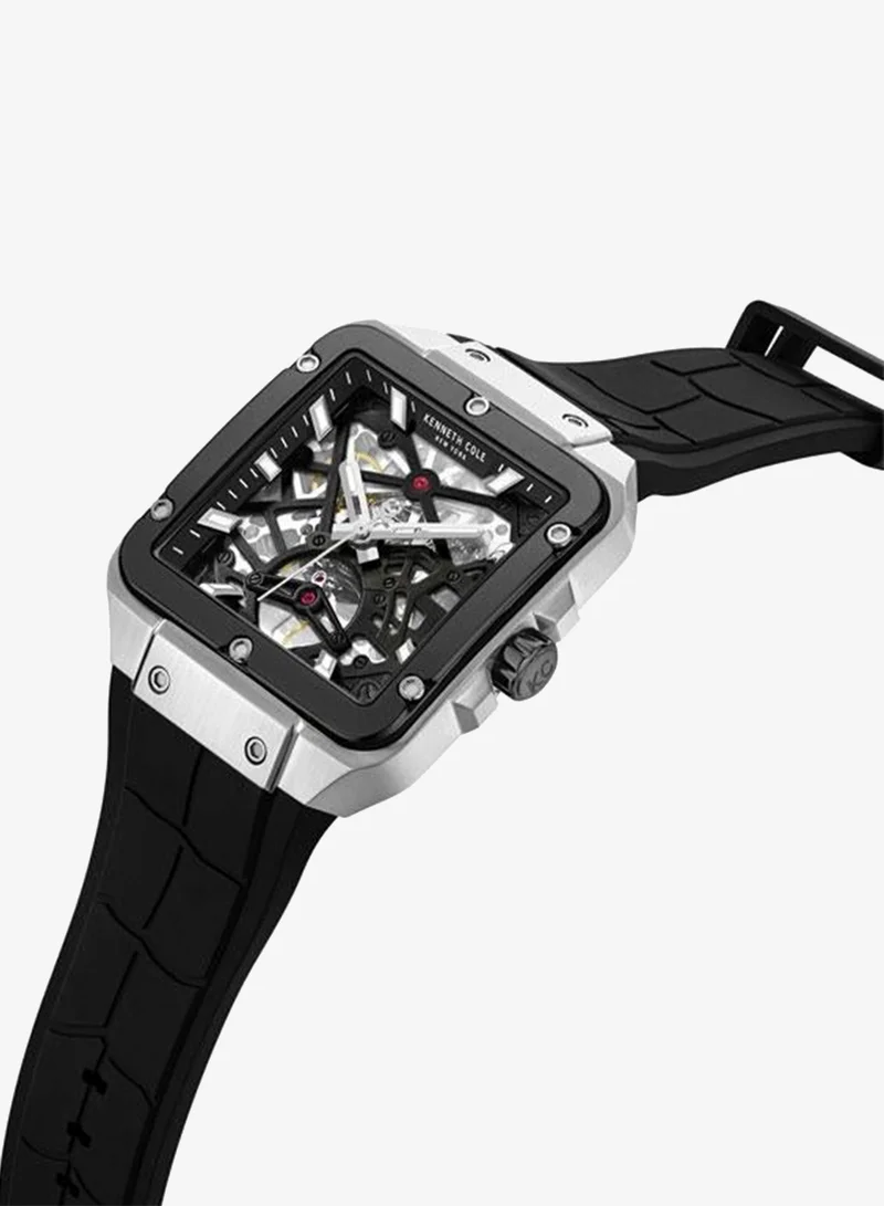 Kenneth Cole New York Gotham Men's 41.5mm Automatic Watch with Black Dial & Black Silicone Strap