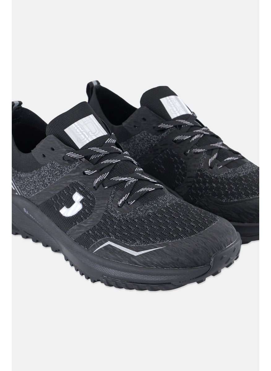 SJ Men Brand Logo Lace Up Outdoor Shoes, Black  - Image 3