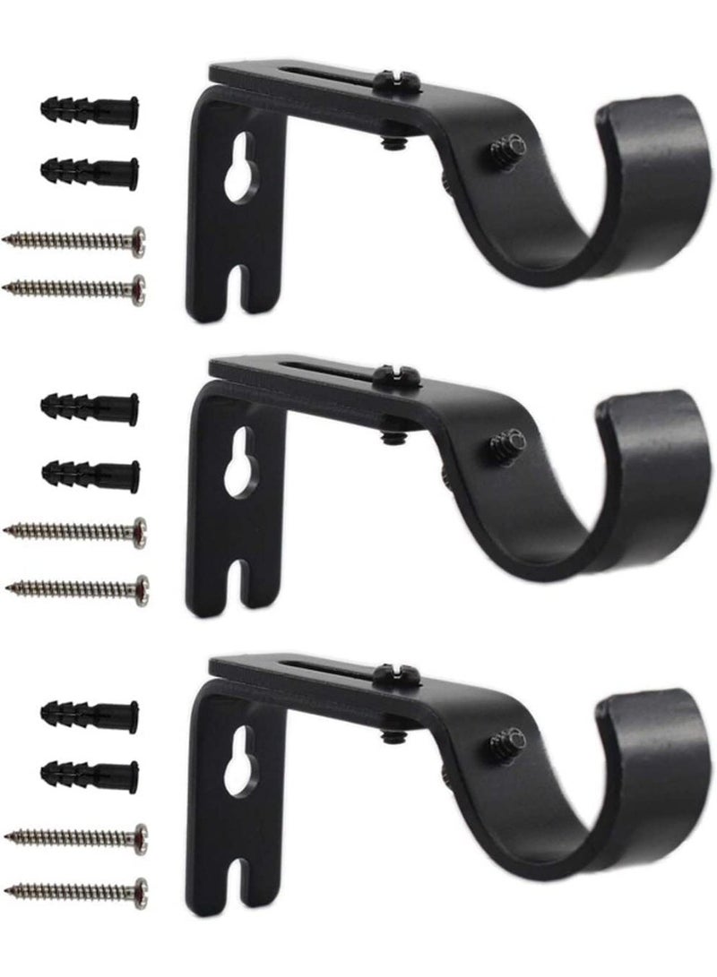 3 Pack Curtain Rod Brackets, General Adjustable Heavy Duty Drapery Rod Holders, Hardware Window Curtain Rod Support Hanger for 1 Inch Rod with Installation Screws, Durable and Anti-rust (Black) - Image 1