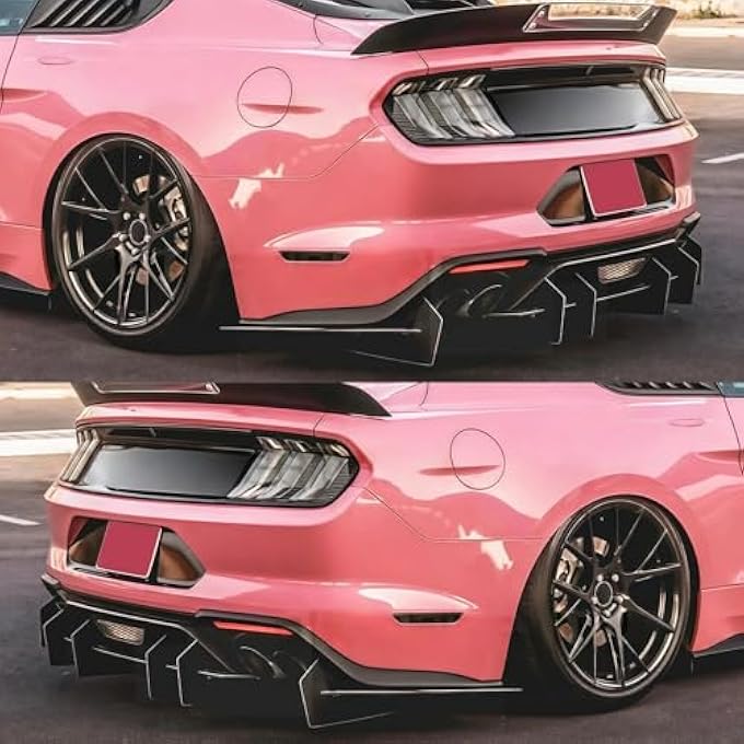 SKKYORO موزع الصدام الخلفي لسيارة فورد موستانج GT مع نظام العادم الرباعي 2018-2023 بلون أسود لامع من ABS فقط يناسب نظام العادم الرباعي (لنسخة العادم الرباعي)  - Image 4