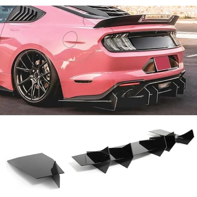 SKKYORO موزع الصدام الخلفي لسيارة فورد موستانج GT مع نظام العادم الرباعي 2018-2023 بلون أسود لامع من ABS فقط يناسب نظام العادم الرباعي (لنسخة العادم الرباعي)  - Image 1