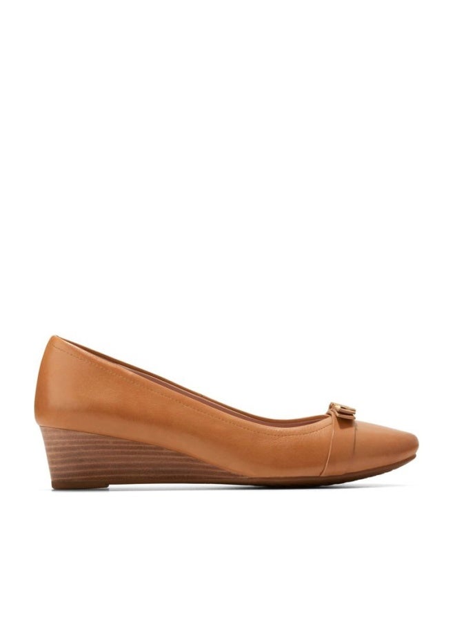 COLE HAAN Women's Malta Wedge Pumps, Pecan Leather/Natural, 9 - Image 1