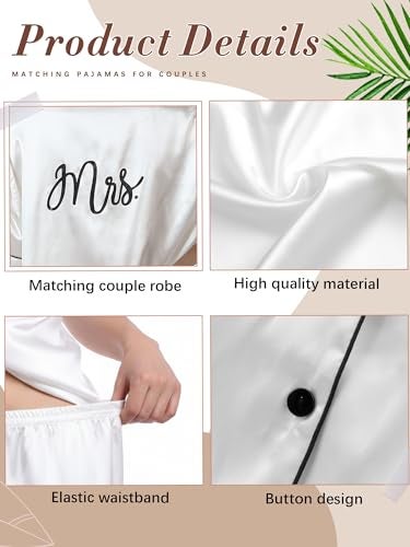 Jecery Mr and Mrs Pajamas Sets Matching Pajamas for Couple His and Hers Satin Button Pjs Short Sleeve Sleepwear for Women Men(Women,Small,Black Everything) - Image 2