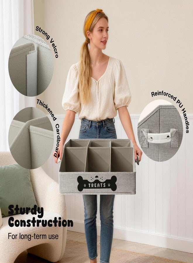 GreenPetopia Dog Treat Container, Dogs Storage Organizer with Removable Dividers, Collapsible Dogs Treat Holder for Countertop, Trapezoid Pet Treats Containers, Dog Toy Basket with PU Handles, Medium, Gray - Image 5
