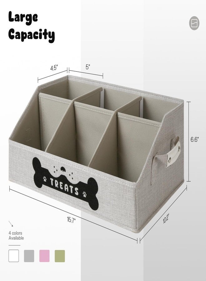 GreenPetopia Dog Treat Container, Dogs Storage Organizer with Removable Dividers, Collapsible Dogs Treat Holder for Countertop, Trapezoid Pet Treats Containers, Dog Toy Basket with PU Handles, Medium, Gray - Image 2