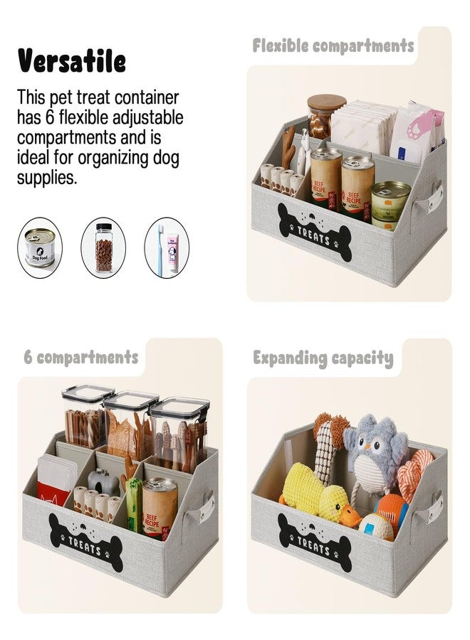 GreenPetopia Dog Treat Container, Dogs Storage Organizer with Removable Dividers, Collapsible Dogs Treat Holder for Countertop, Trapezoid Pet Treats Containers, Dog Toy Basket with PU Handles, Medium, Gray - Image 4