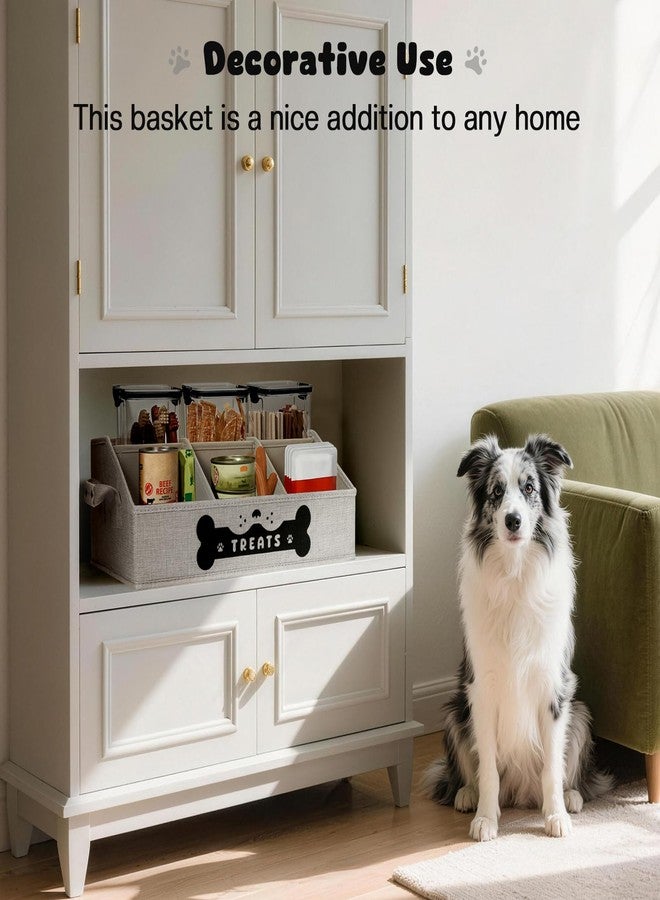 GreenPetopia Dog Treat Container, Dogs Storage Organizer with Removable Dividers, Collapsible Dogs Treat Holder for Countertop, Trapezoid Pet Treats Containers, Dog Toy Basket with PU Handles, Medium, Gray - Image 3