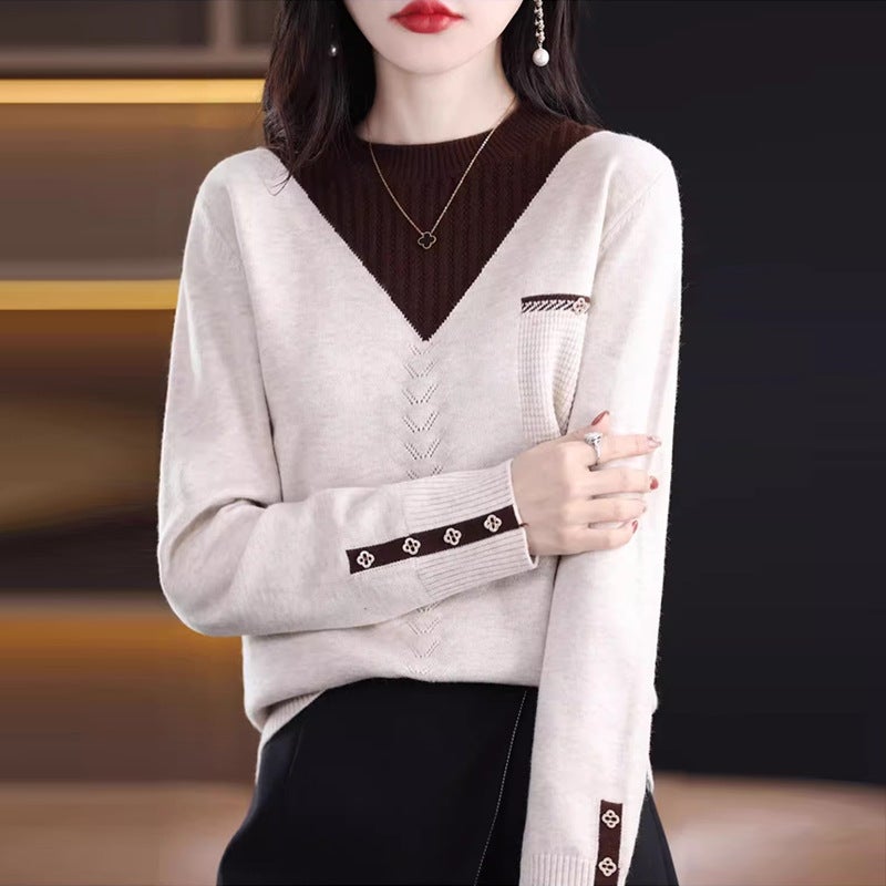 Bottoming Shirt for Women Autumn and Winter 2024 New Fake Two-Piece Knitted Top Spring  Fall Fashionable Short Plus Size Sweater Original beige