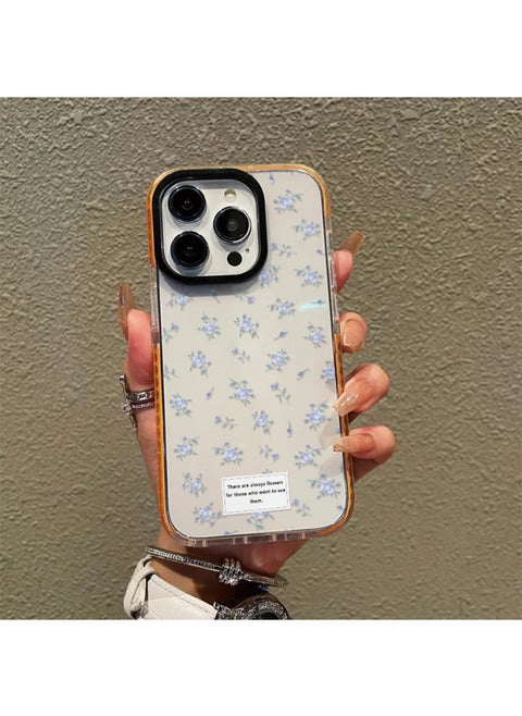 Ins Small Fresh Floral Mobile Phone Case Apple 11promax Two-color Transparent Case 12pm Explosions 15pro Women-Color:Two-color Transparent Shell-hz Small Fresh Floral-orange Edge-Applicable Model:iphone14ProMax