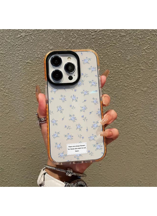 Generic - Ins Small Fresh Floral Mobile Phone Case Apple 11promax Two-color Transparent Case 12pm Explosions 15pro Women-Color:Two-color Transparent Shell-hz Small Fresh Floral-orange Edge-Applicable Model:iphone14ProMax - Image 1
