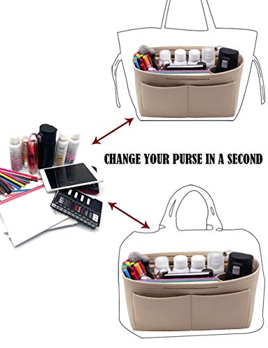 LEXSION Felt Handbag Insert Organizer Bag In Bag with Two Removeable Holder 8020 Beige L - Image 5
