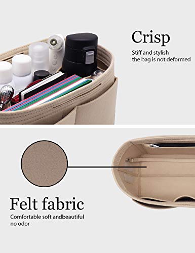 LEXSION Felt Handbag Insert Organizer Bag In Bag with Two Removeable Holder 8020 Beige L - Image 4