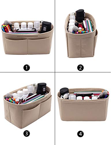 LEXSION Felt Handbag Insert Organizer Bag In Bag with Two Removeable Holder 8020 Beige L - Image 3