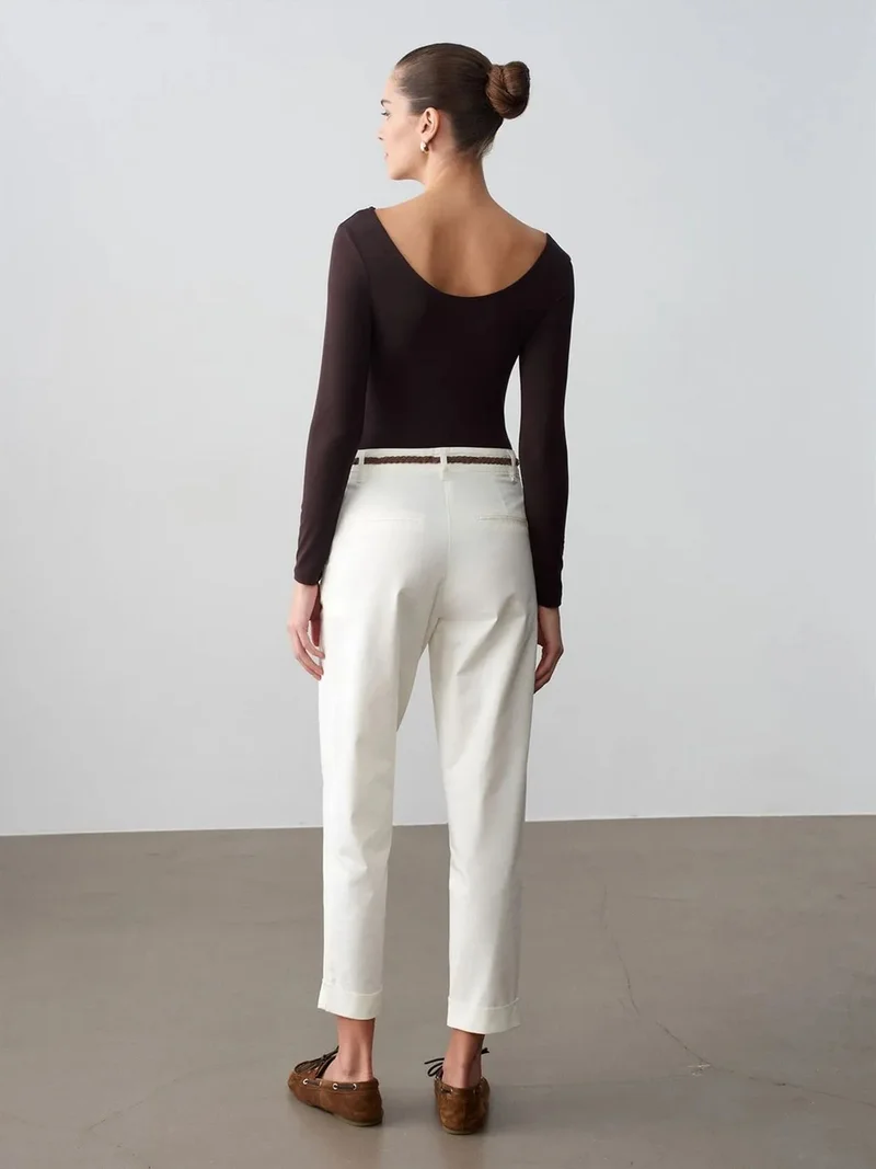 ديلفين Dilvin Belted Straight-leg Gabardine Chinos