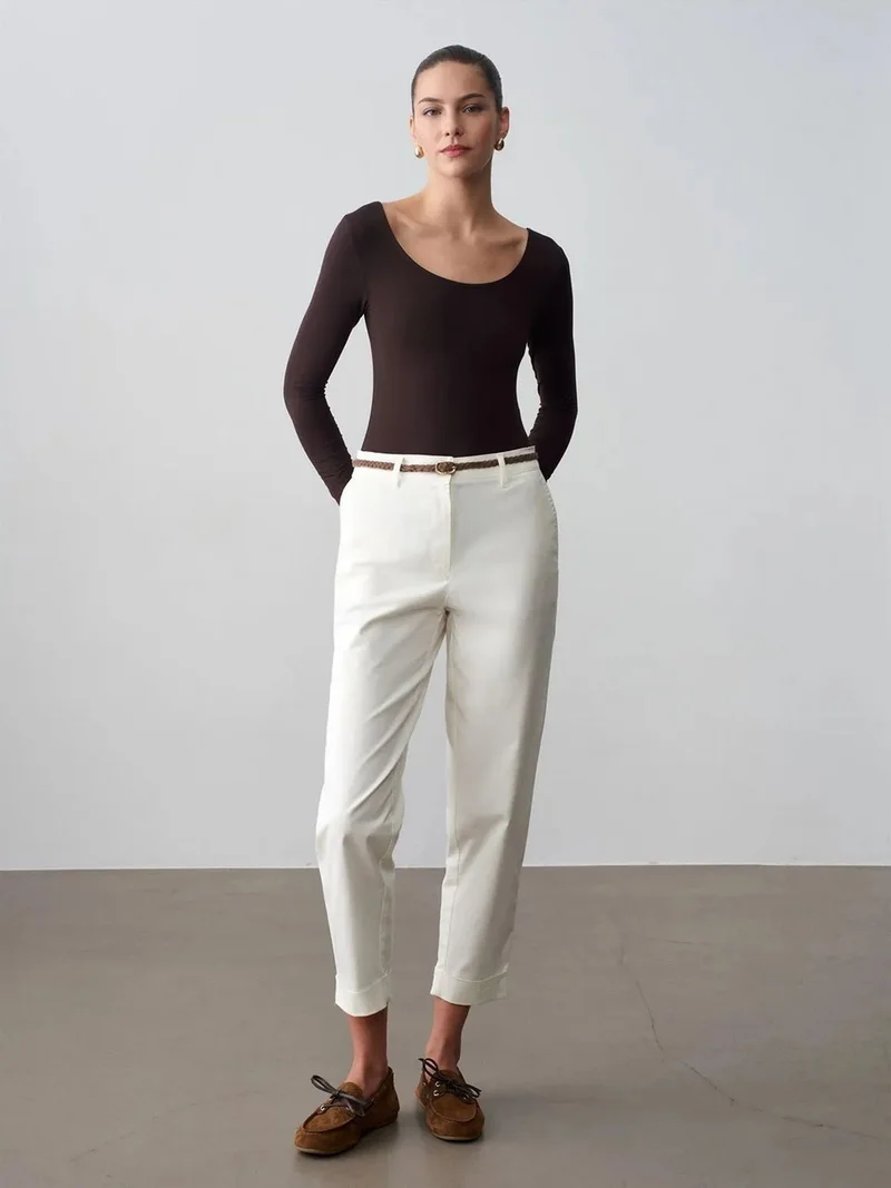 ديلفين Dilvin Belted Straight-leg Gabardine Chinos