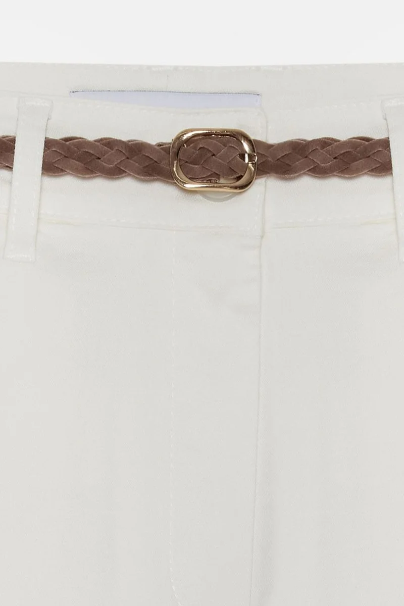 Dilvin Dusty White DILVIN Belted Straight-leg Gabardine Chinos for Women | Best Price UAE
