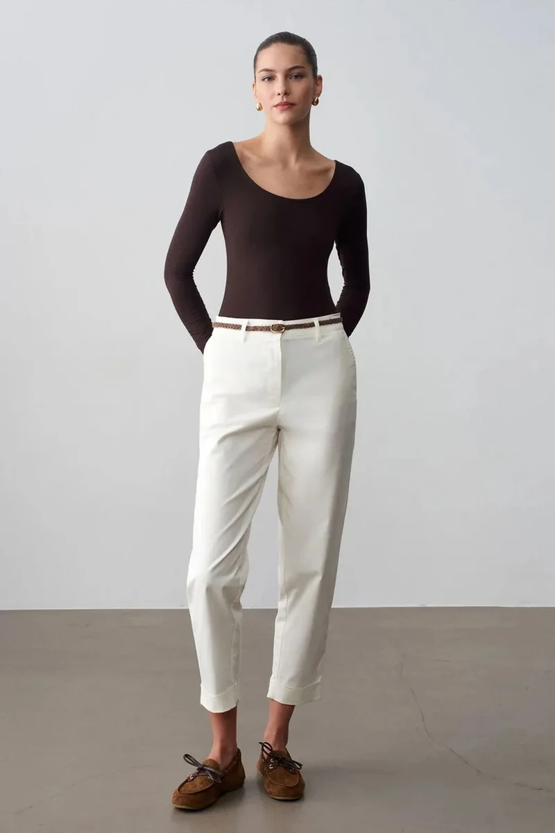 DILVIN Belted Straight-leg Gabardine Chinos
