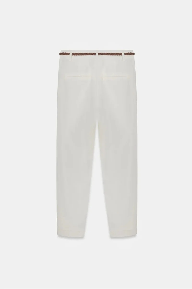 Dilvin Dusty White DILVIN Belted Straight-leg Gabardine Chinos for Women | Best Price UAE