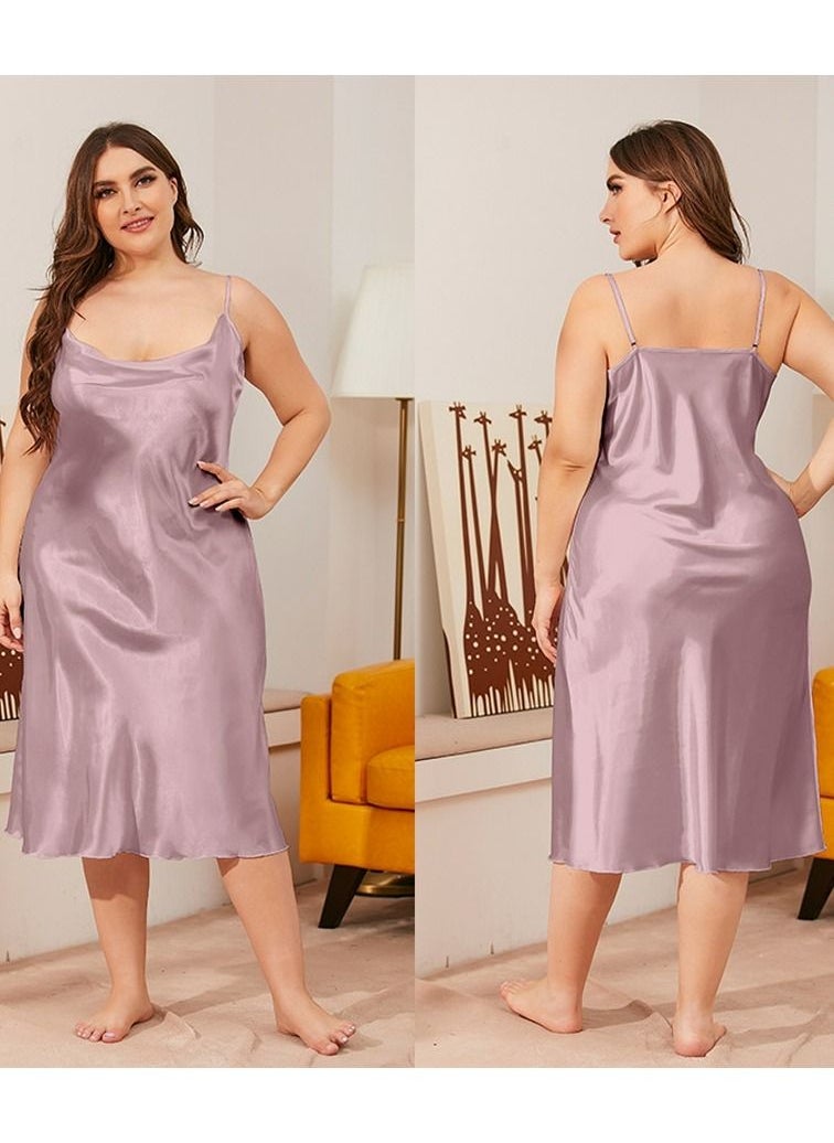 Loquat - Women's Comfortable Solid Color Nightgown Cowl Neck Slip Dress Soft Lingerie Midi Sleepwear With Strap Grey - Image 1