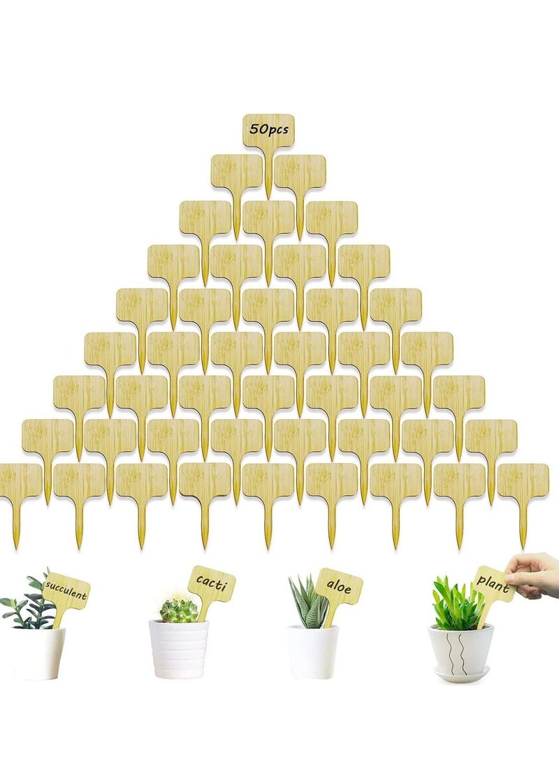 SYOSI Bamboo Plant Labels, T-Type Wooden Sign Tags, Garden Markers for Seed Potted Herbs Flowers Vegetables 3.9 x 2.4 Inch, Plastic Nursery, 50Pcs - Image 1