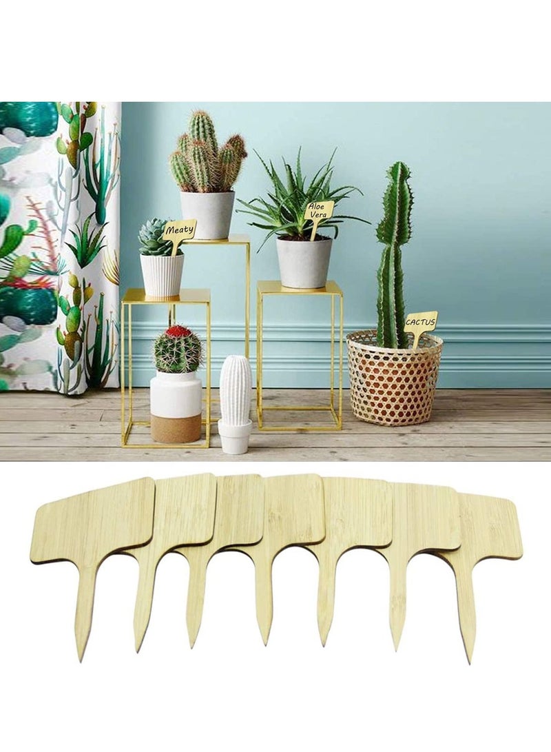 SYOSI Bamboo Plant Labels, T-Type Wooden Sign Tags, Garden Markers for Seed Potted Herbs Flowers Vegetables 3.9 x 2.4 Inch, Plastic Nursery, 50Pcs - Image 2