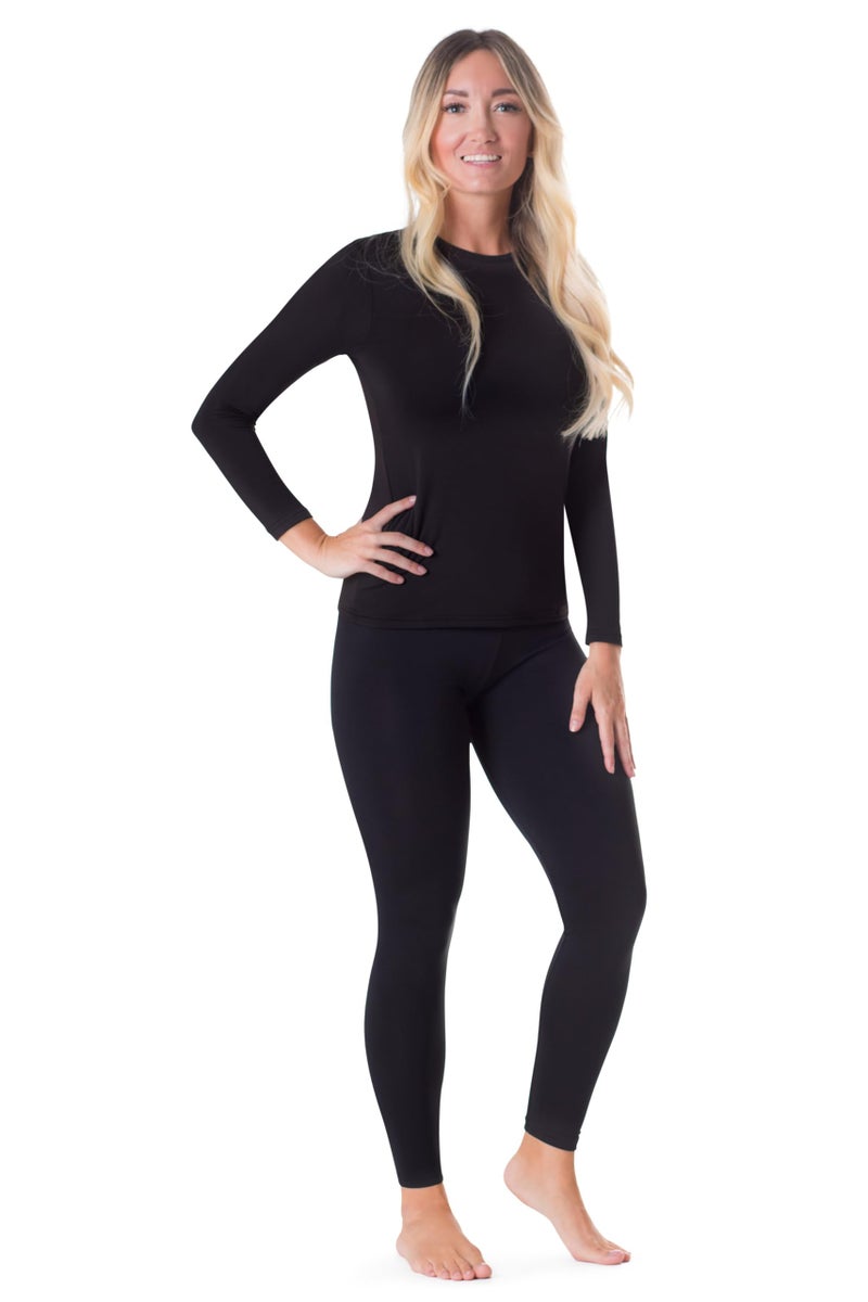 Rocky thermal underwear women long johns womens thermals top bottom set fleece lined under wear clothes base layer thermals women cold weather winter ski Black Large