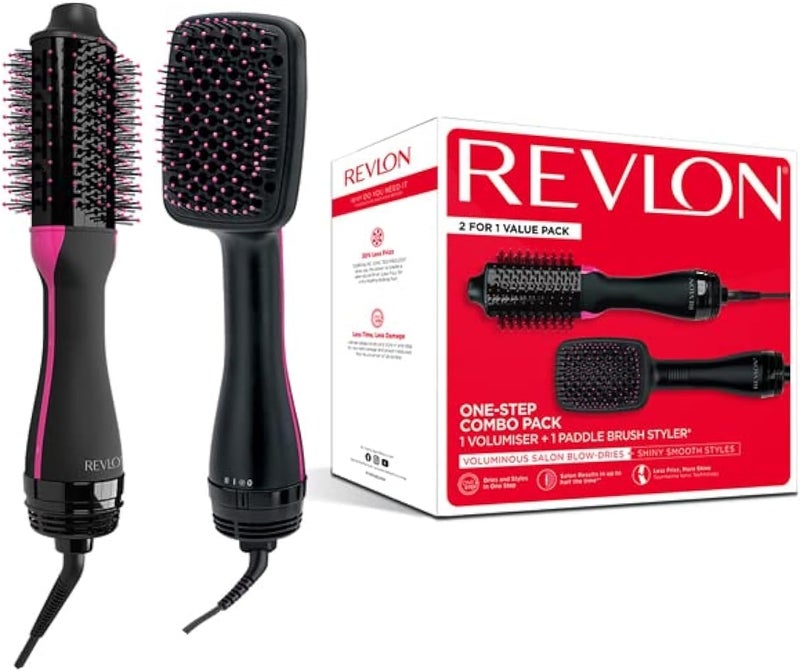 Revlon RVDR5282 One-Step Combo Pack 1 Volumiser + Paddle Brush Styler - Black - Image 1