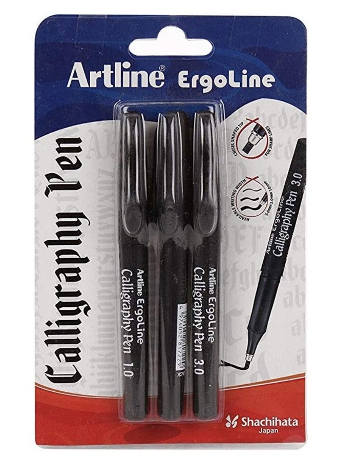 Artline Ergoline Calligraphy Pen Set with 3 Nib Sizes - Pack of 3 (Black)