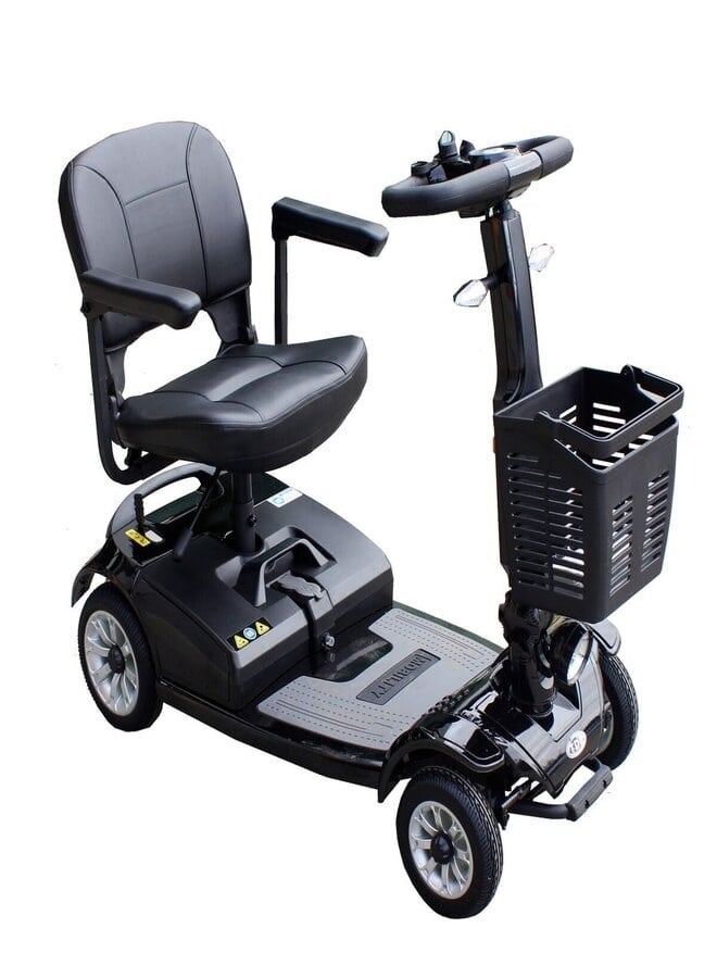 SUNCART Luxury S-01 Foldable Scooter Electric 4 Wheel Mobility Scooter with Front Storage Basket, LED Head Light, Indicator Light & Break Light Electric Wheelchair - Black - Image 1