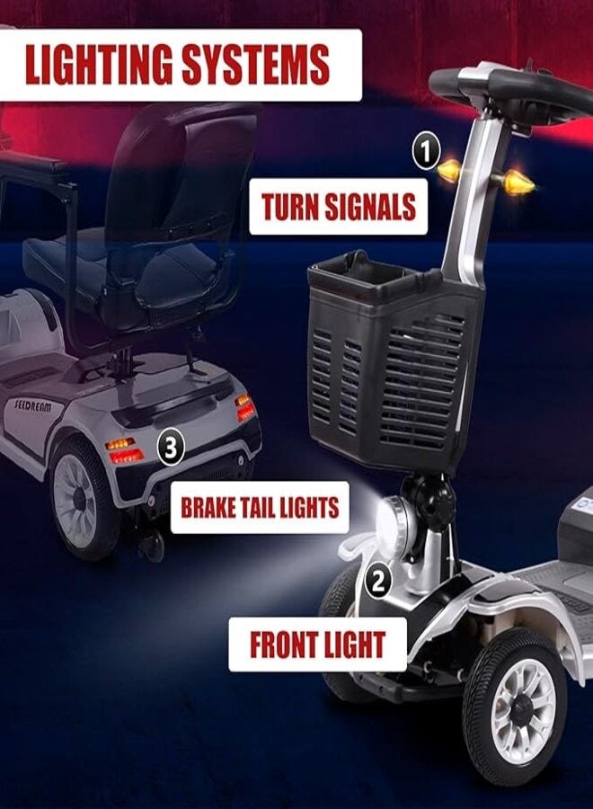 SUNCART Luxury S-01 Foldable Scooter Electric 4 Wheel Mobility Scooter with Front Storage Basket, LED Head Light, Indicator Light & Break Light Electric Wheelchair - Black - Image 2