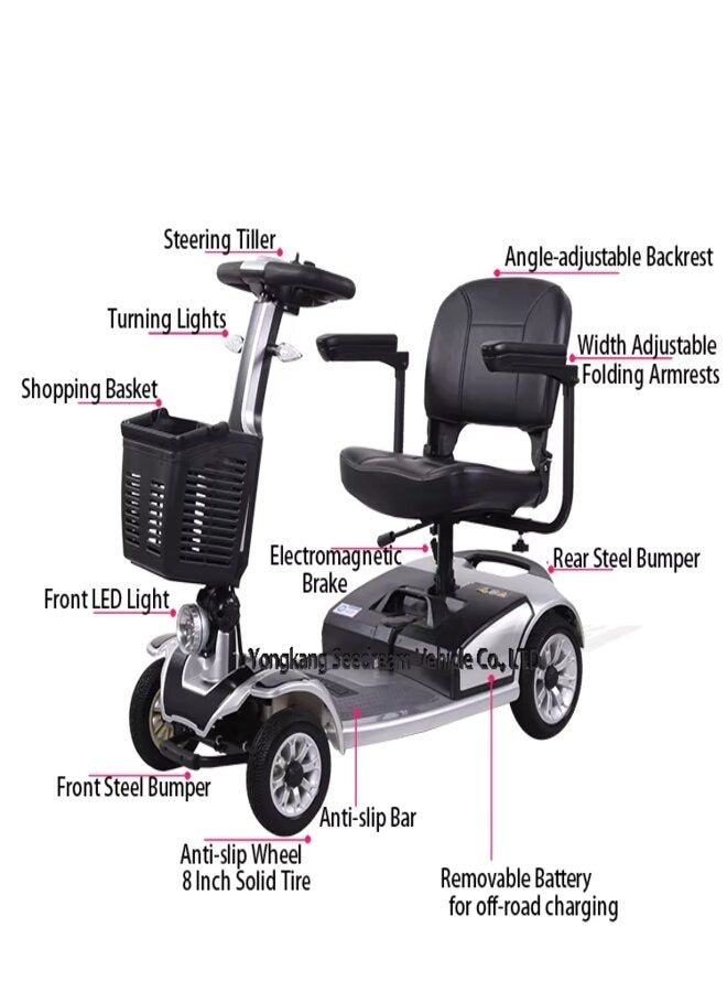 SUNCART Luxury S-01 Foldable Scooter Electric 4 Wheel Mobility Scooter with Front Storage Basket, LED Head Light, Indicator Light & Break Light Electric Wheelchair - Black - Image 4
