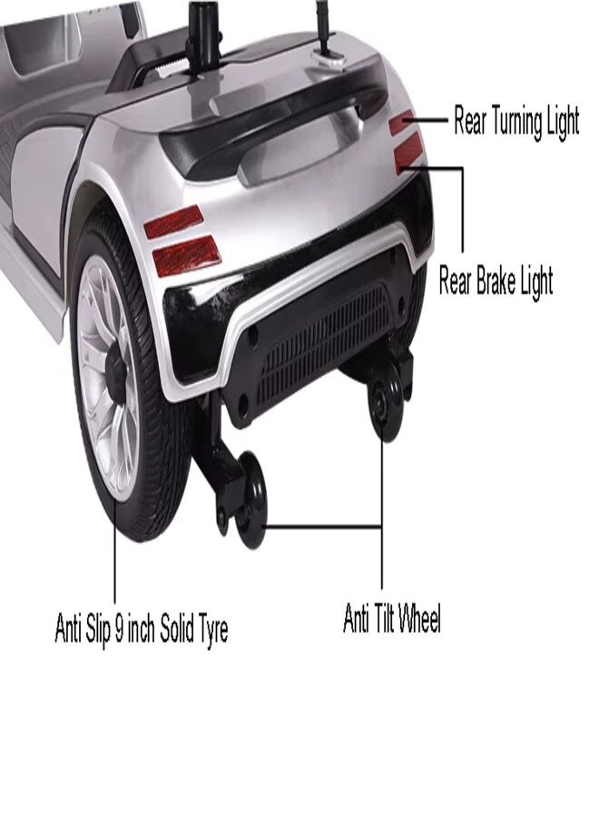 SUNCART Luxury S-01 Foldable Scooter Electric 4 Wheel Mobility Scooter with Front Storage Basket, LED Head Light, Indicator Light & Break Light Electric Wheelchair - Black - Image 5