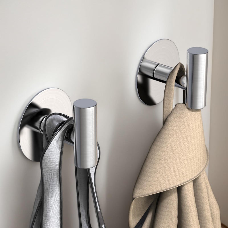 VINHOLD Heavy Duty Self-Adhesive Coat Hooks, Stainless Steel Towel Hooks for Bags, Towels, Robes, Hats, Aprons â€“ No Drill Bathroom, Kitchen, Hotel Wall Hooks (2 Pack, Silver) - Image 2
