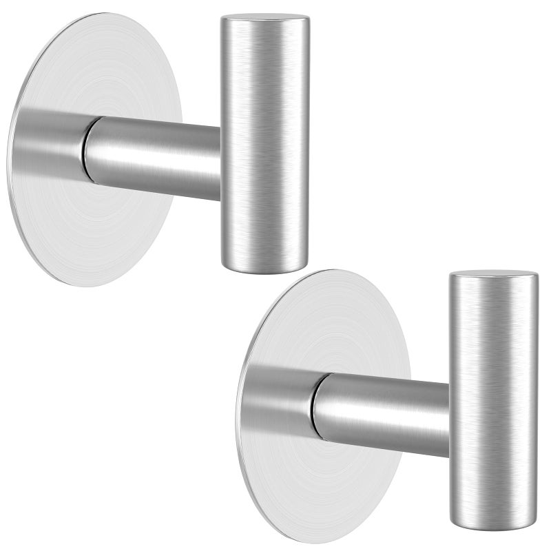 VINHOLD Heavy Duty Self-Adhesive Coat Hooks, Stainless Steel Towel Hooks for Bags, Towels, Robes, Hats, Aprons â€“ No Drill Bathroom, Kitchen, Hotel Wall Hooks (2 Pack, Silver) - Image 1