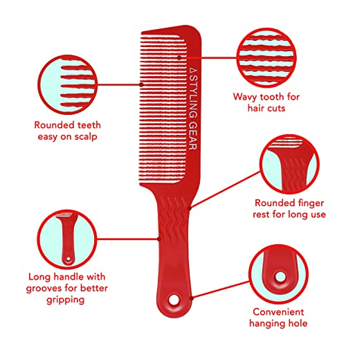 Styling Gear 404 Clipper 9 In. Wavy Tooth Flat Top Clipper Blending Comb Cutting Barber Hairstylist Combs Flexible 1 Pc. (Red) - Image 5