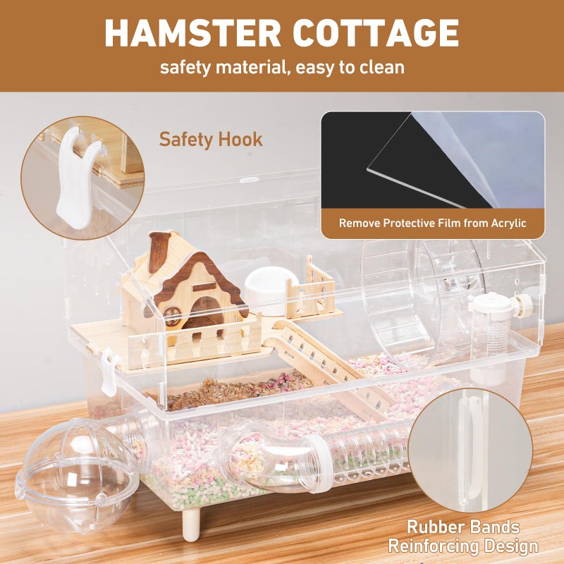Aipawzz Hamster Cage 8 in 1 with All Accessories, Acrylic Hamster Cages with Full Transparent Viewing, Excellent Ventilation, Castle Habitat, Dwarf Hamster Cage Suitable for Gerbil, Mice, Other Small Animals - Image 2