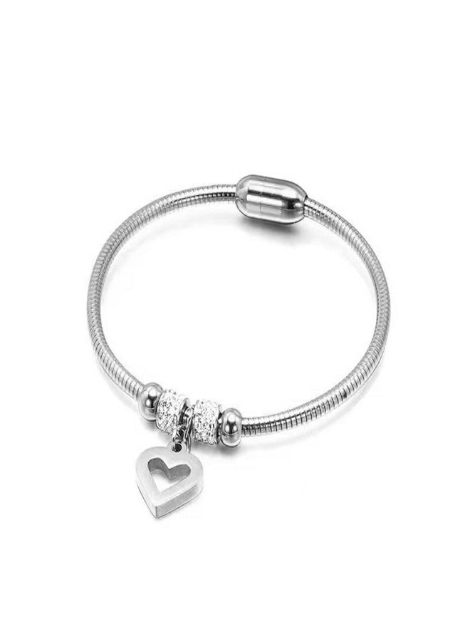 KunBead Silver Heart Charm Birthday Bracelet Stainless Steel Love Bangle Cuff Jewelry Bracelets for Women - Image 2
