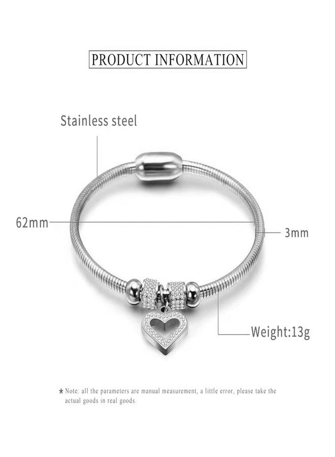 KunBead Silver Heart Charm Birthday Bracelet Stainless Steel Love Bangle Cuff Jewelry Bracelets for Women - Image 3