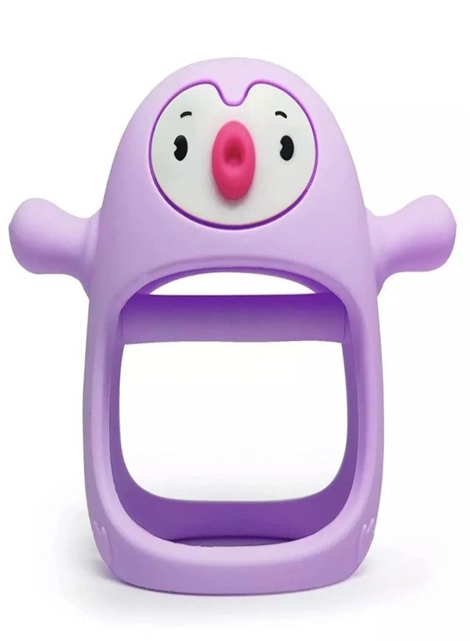 Onomie Baby Teething Toys for Babies 0-6 Months-Baby Teether,Anti-Drop Silicone Mitten Teething Toy for Soothing Sore Gums,Teething Pacifier,Baby Toys 6 to 12 Months-Ideal Travel Essentials for (Purple, Penguin) - Image 1